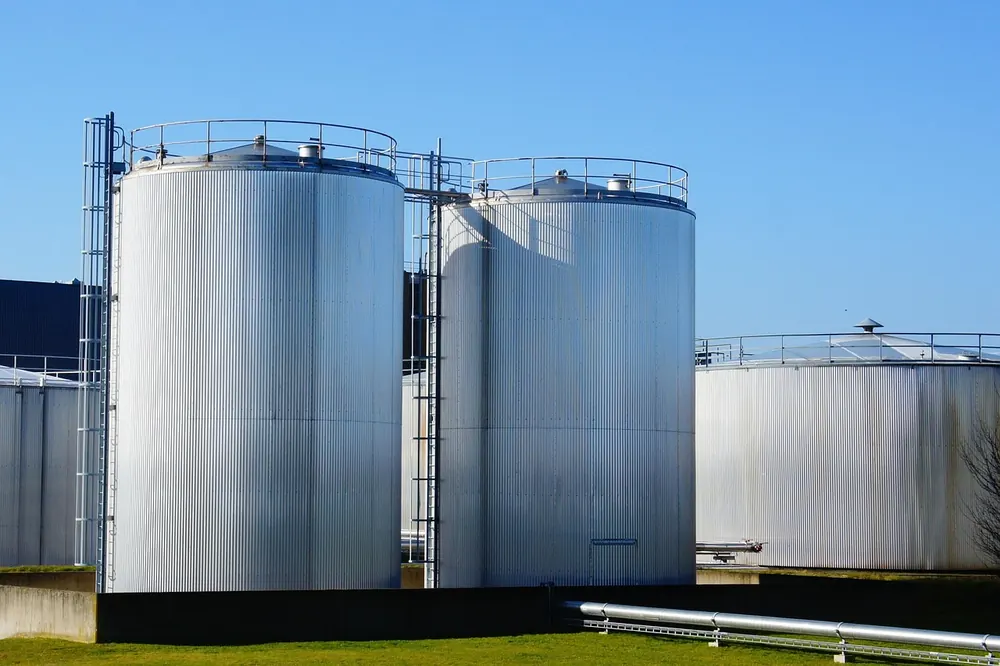Silver gas storage tanks at a plant