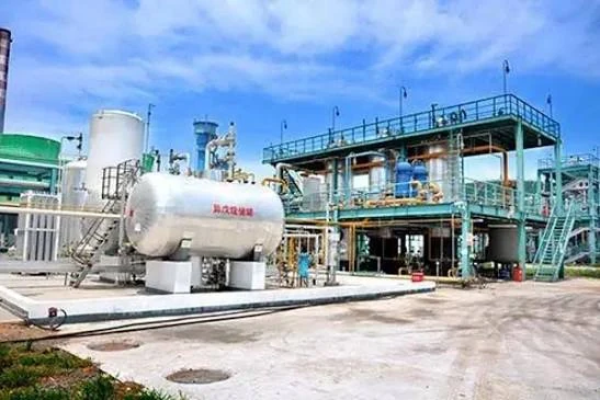 LPG gas plant with a bullet storage tank, pipework and processing skid