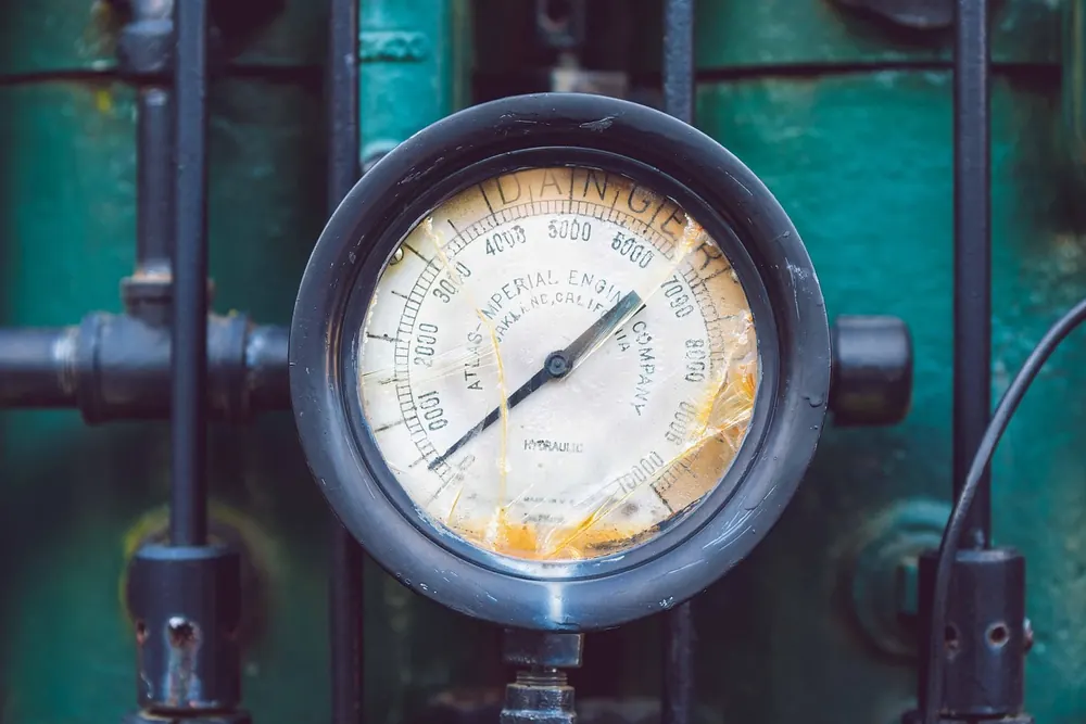 Pressure gauge mounted on plant pipework